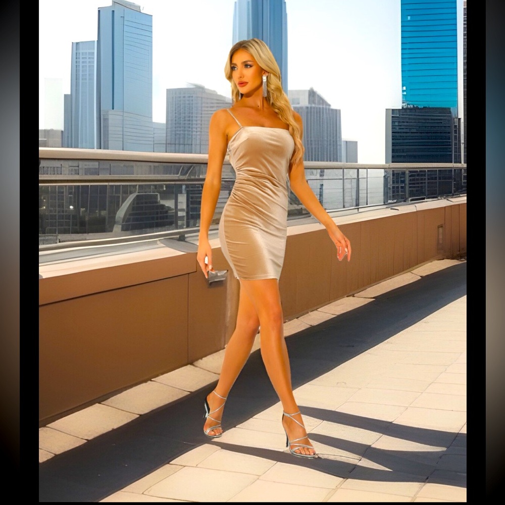 Velvet Cami Adjustable Spaghetti Strap Bodycon Side Ruched Zipper Mini Dress